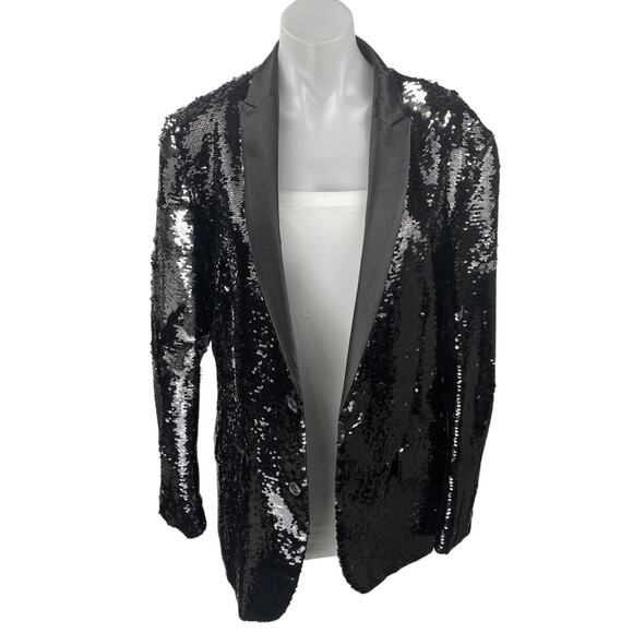 International Concept Jackets & Blazers - International Concept Women's Black Sequin Long Sleeve Blazer Coat Jacket Top L